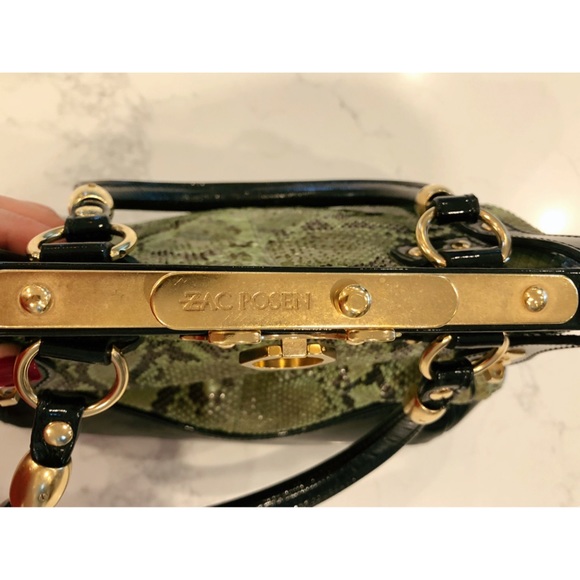 Zac Posen Aurora Green Snakeskin Gold Hardware Doctor Satchel Handbag Purse - Picture 7 of 16